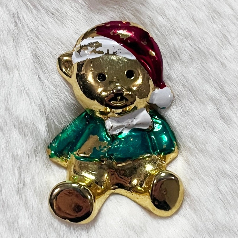 🔮 5/$25 Vintage Christmas Gold Tone Teddy‎ Bear Pin